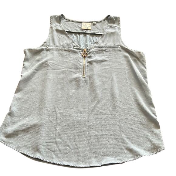 Janet Chung Light Blue Sleeveless Blouse Front Zip Woman Size Medium - Picture 5 of 9